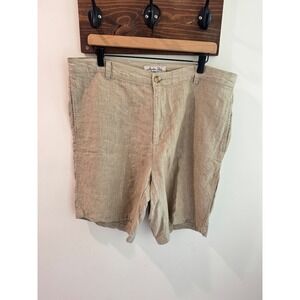 Madda Fella Key West Mens 38 Linen Shorts Tan Beige Flat Front Coastal Casual